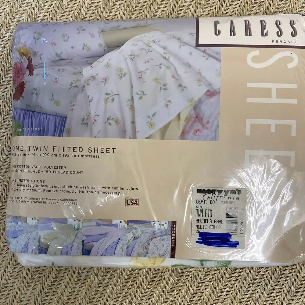 Vintage Caress Rachel's Garden Percale Twin Fitted Sheet, USA, Cottagecore NIP